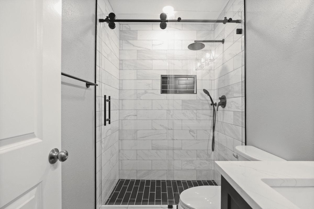 Walk-in shower in a bathroom