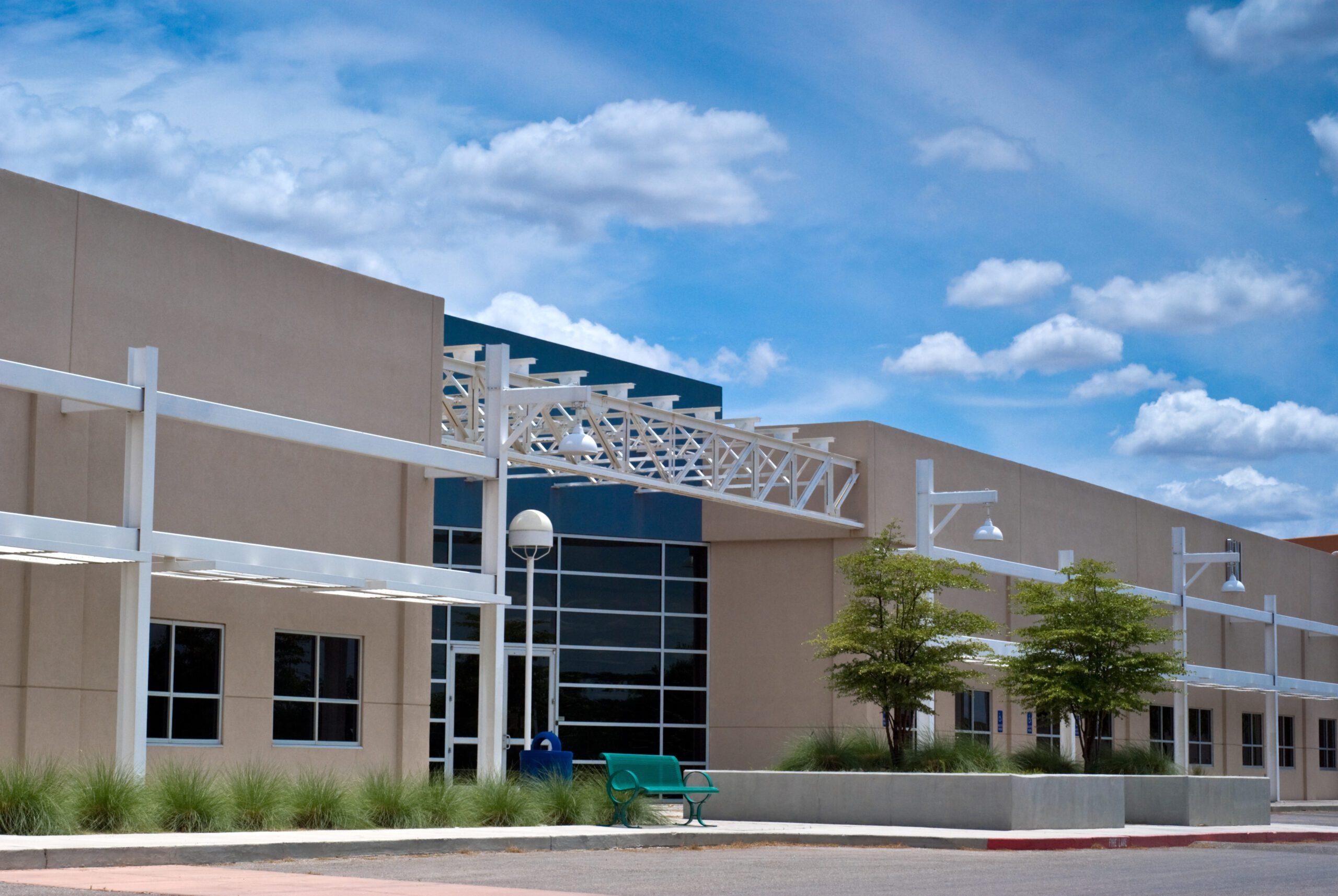Brand new office building with floor to ceiling windows and a nice entry way